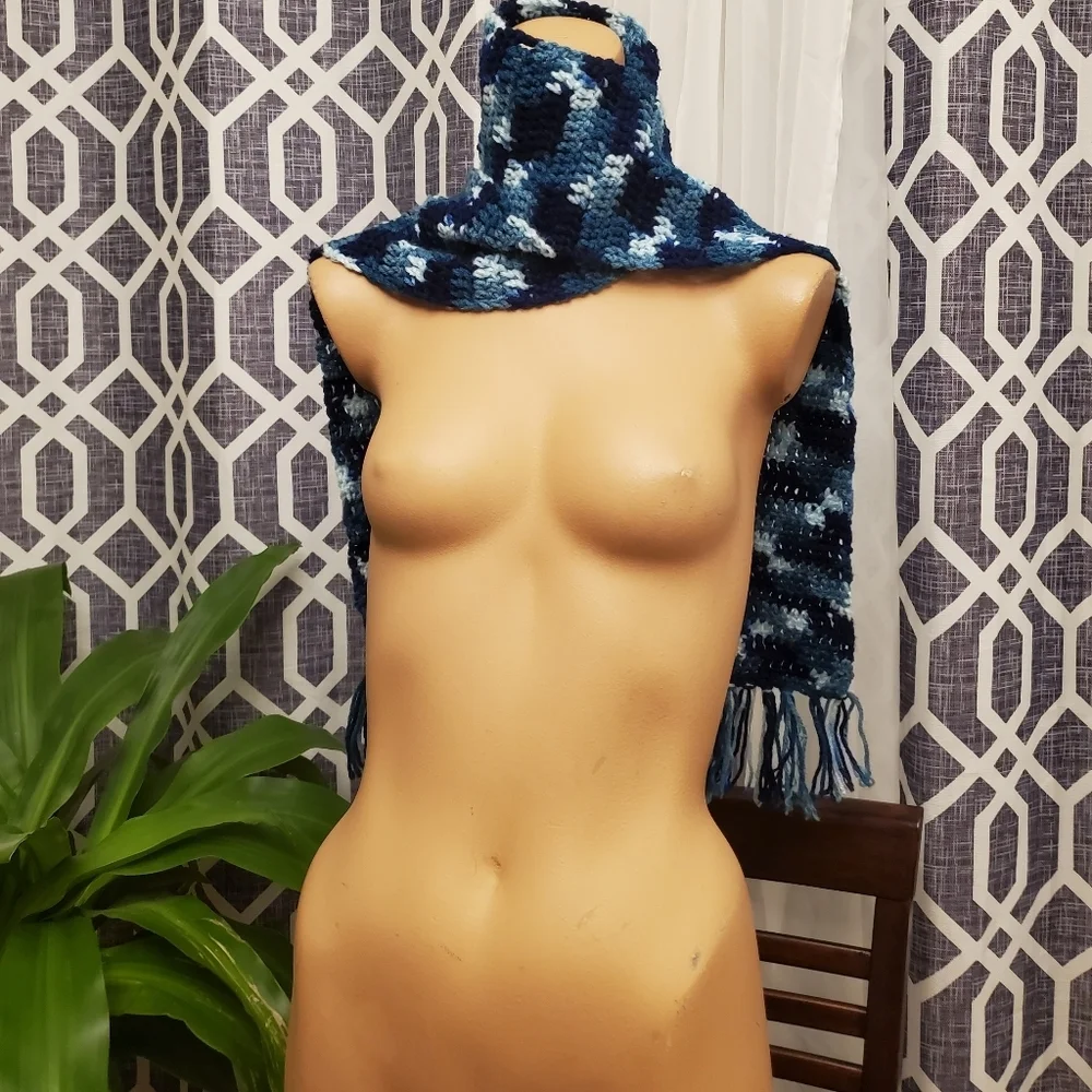 Handmade Knitted Scarf Multi-color Blue
